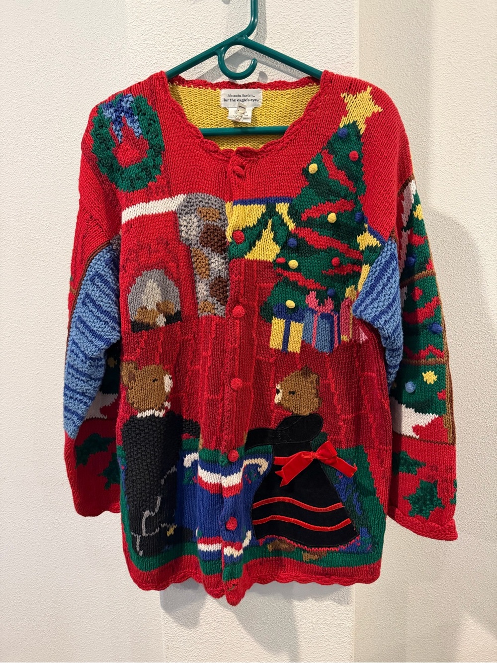 VINTAGE ALEXANDRA BARTLETT EAGLE’S EYE CHRISTMAS SWEATER Size Large